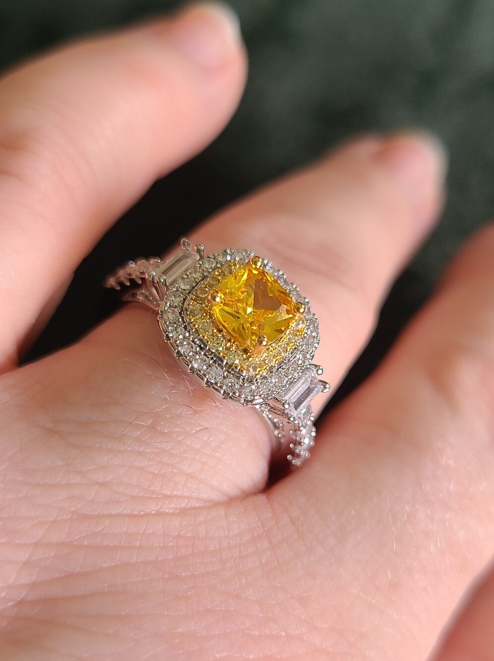 Citrin And White Sapphire Sterling Ring